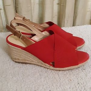 Liz Claiborne Red Wedge Sandals Sz 5.5